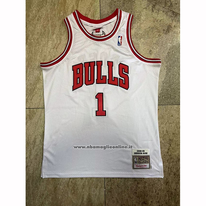 Maglia Chicago Bulls Derrick Rose No 1 Mitchell & Ness 2008-09 Bianco